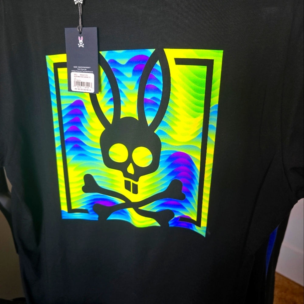 Psycho Bunny Black Short Sleeve Tee with Holographic Design